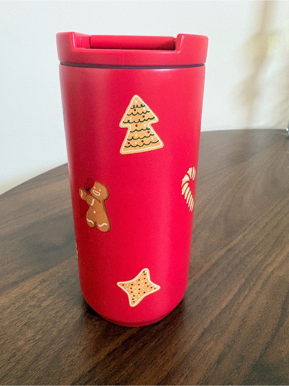 Starbucks Red Holiday Travel Tumbler with Festive Cookie Stickers